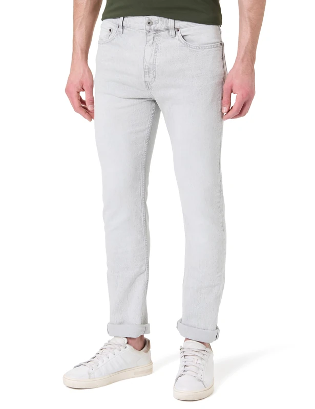 Hugo Men's Ash Slim Fit Jeans in Blue Stretch Denim with Distressed Effects, Silver, 36 W/32 L