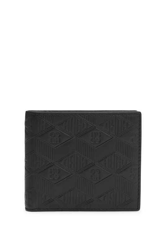 HUGO Mens Ethon HI M 4 cc Coin Leather Wallet with Stacked and Geometric Logo Embossing