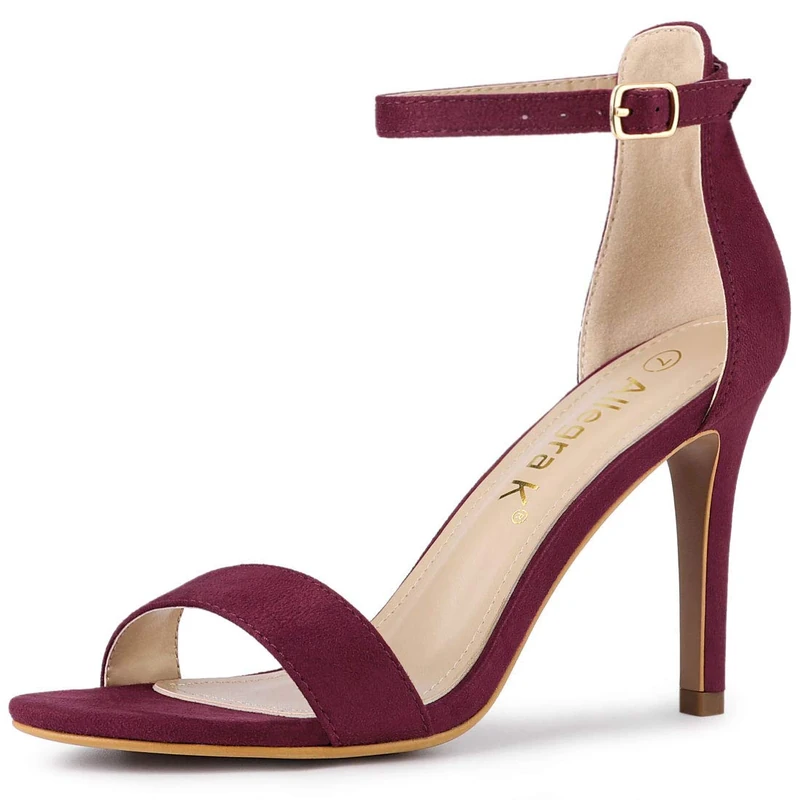 Allegra K Women's Suede Ankle Strap High Stiletto Heels Sandals Burgundy 6.5 UK/Label Size 8.5 US