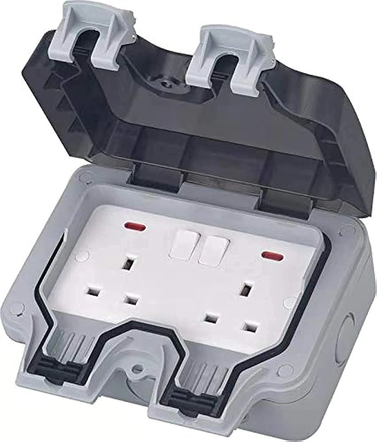 Electrical Double Weatherproof Outdoor Switched Power Socket, IP66 Rated, 13 Amp WPS213 Grey