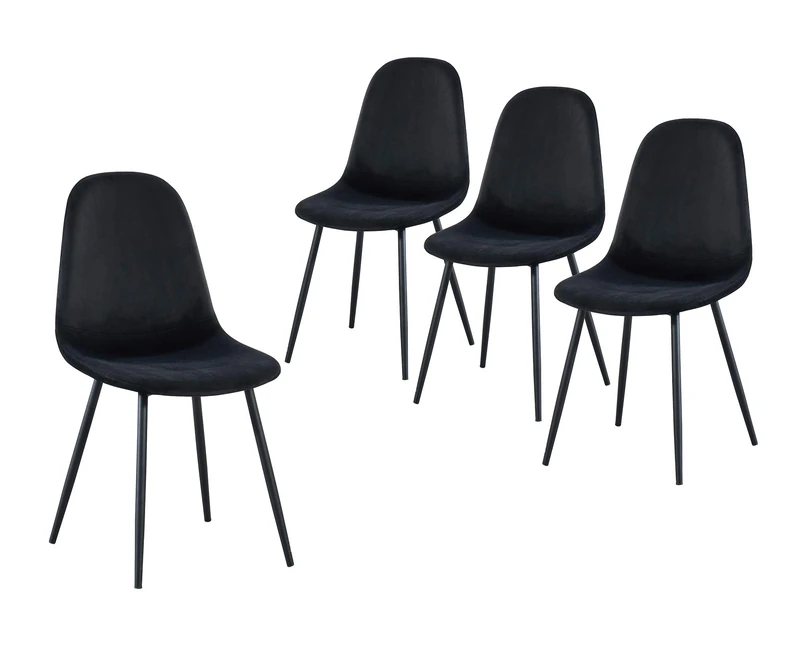 BAITA Set of 4 LENA Black Velvet Chairs with Metal Legs