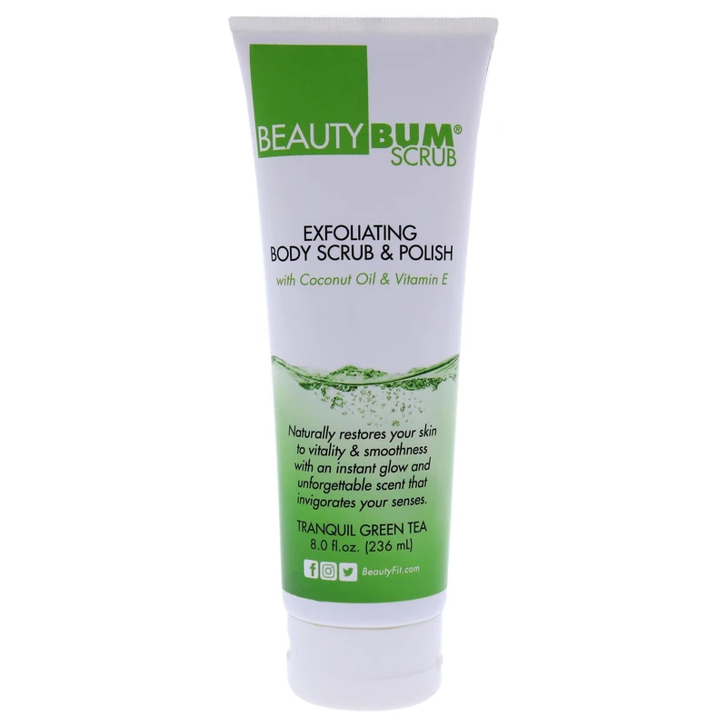 BeautyFit - Beautybum Scrub Exfoliating Body Scrub And Polish By - Removes Dead Skin Cells - Consists Coconut Oil And Natural Ingredients - Tranquil Green Tea - 8 Oz