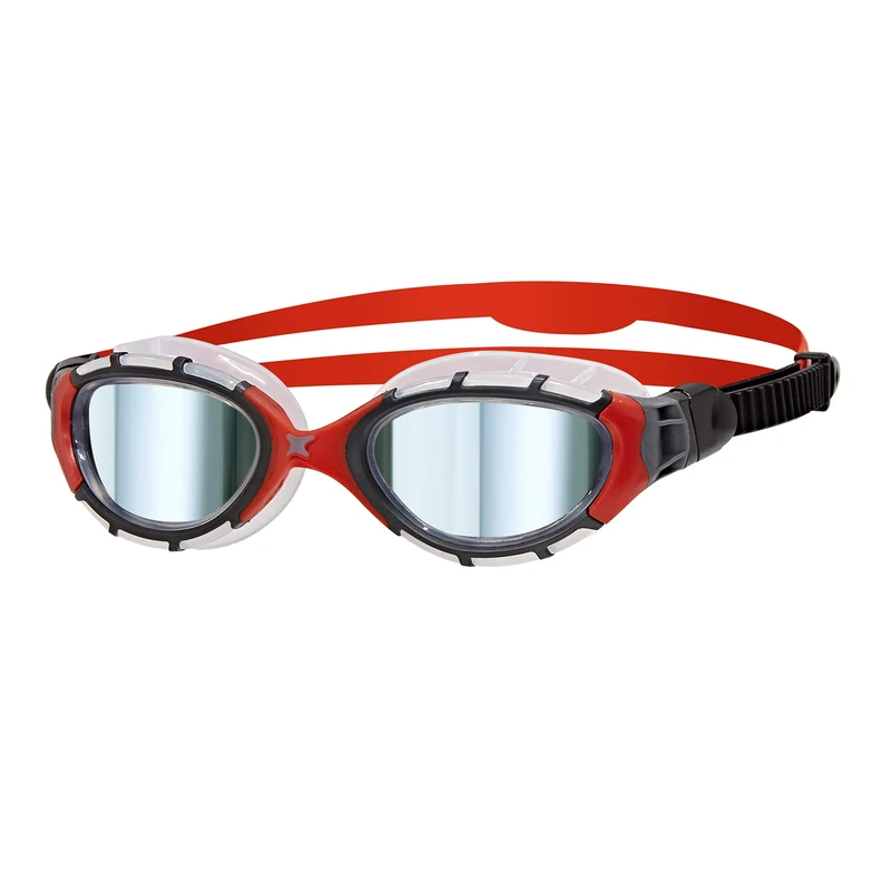 Zoggs Predator Flex Goggle, UV Protection Swim Goggles,Black/Red/Mirror, small