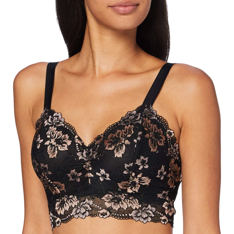 Cosabella Women's Savona Curvy Longline Bralet Bra, Black/Mandorla, Medium