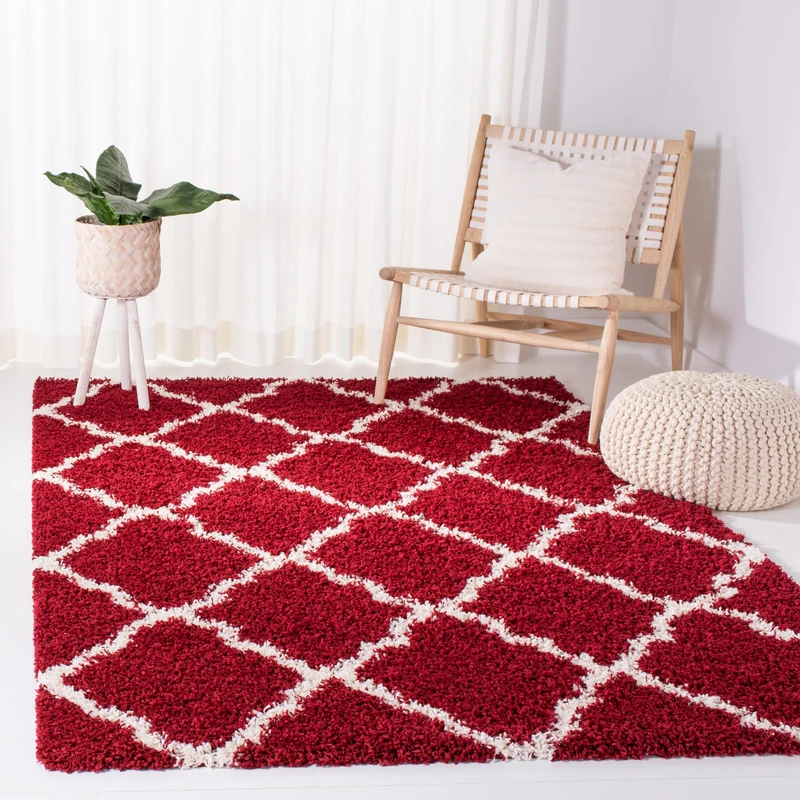 Safavieh Shaggy Indoor Woven Rectangle Area Rug, Dallas Shag Collection, SGD257, in Red/Ivory, 122 X 183 cm for Living Room, Bedroom or Any Indoor Space