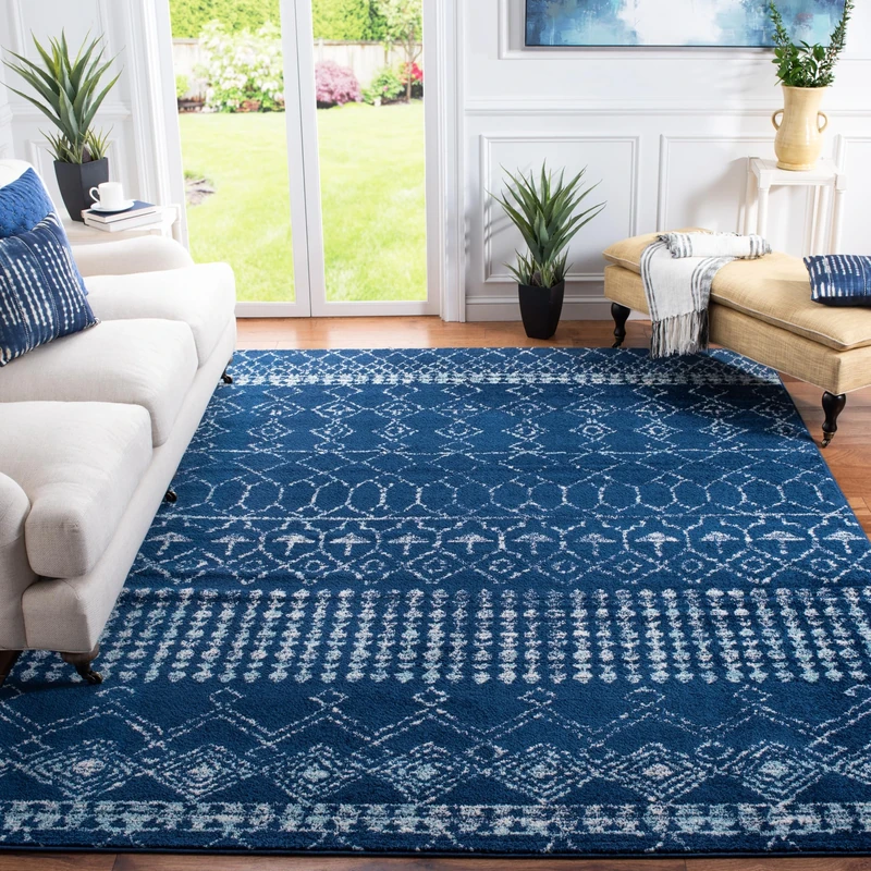 Safavieh Boho Chic Indoor Woven Rectangle Area Rug, Tulum Collection, TUL229, in Navy / Ivory, 183 X 274 cm for Living Room, Bedroom or Any Indoor Space