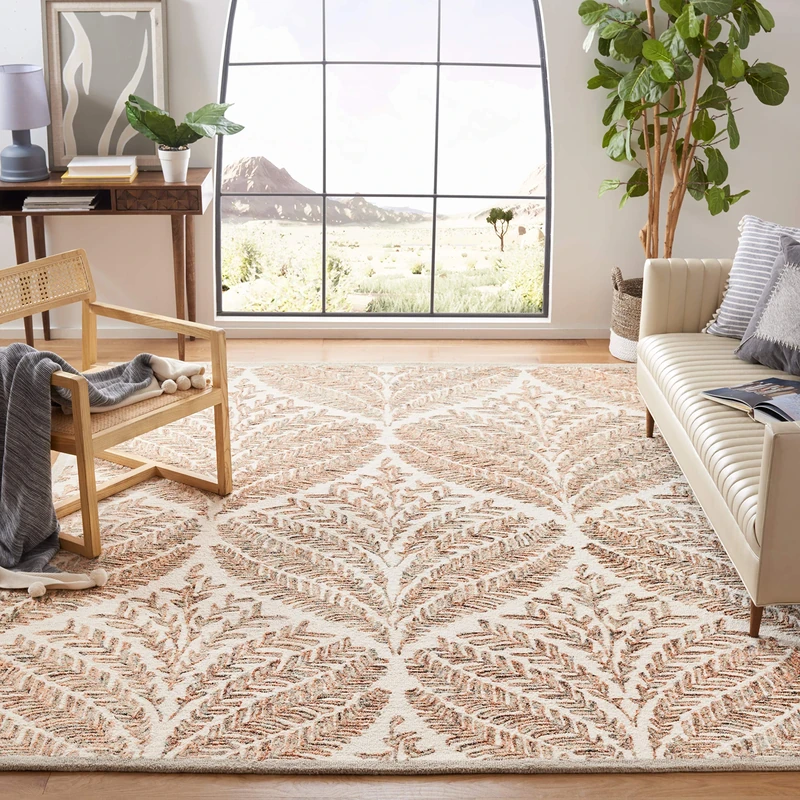 SAFAVIEH Capri Collection Area Rug - 5' x 8', Ivory & Brown, Handmade Wool, Ideal for High Traffic Areas in Living Room, Bedroom (CPR208T)