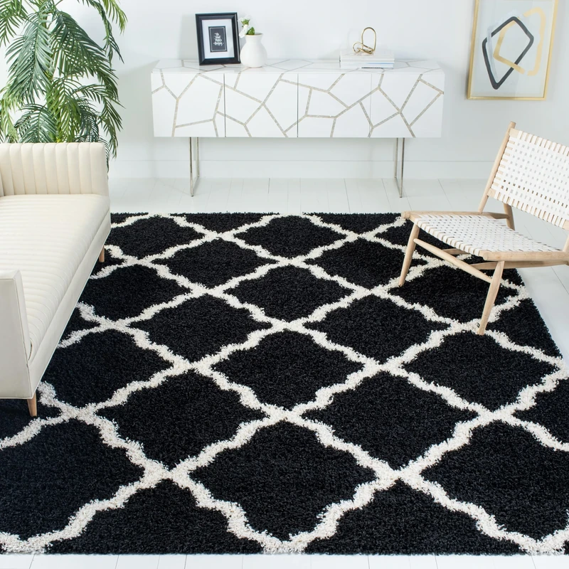Safavieh Shaggy Rug for Living Room, Dining Room, Bedroom - Dallas Shag Collection, High Pile, in Black and Ivory, 183 X 274 cm