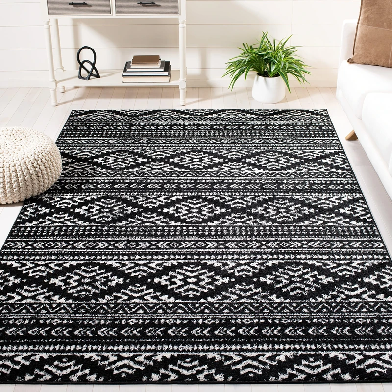 Safavieh Boho Chic Indoor Woven Rectangle Area Rug, Tulum Collection, TUL272, in Black/Ivory, 183 X 274 cm for Living Room, Bedroom or Any Indoor Space