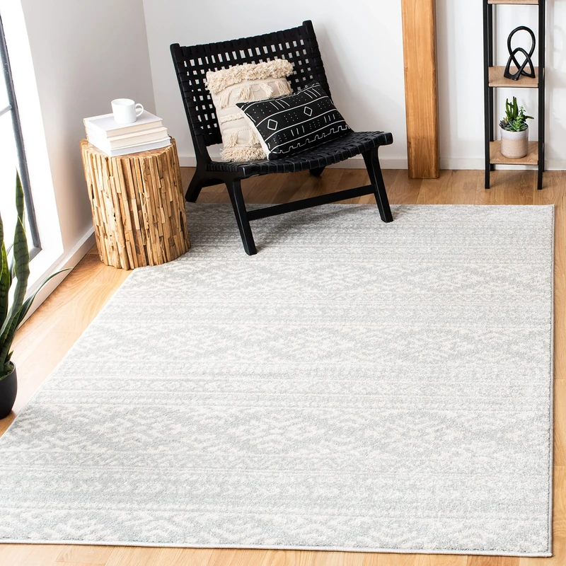 Safavieh Boho Chic Indoor Woven Rectangle Area Rug, Tulum Collection, TUL272, in Light Grey/Ivory, 122 X 183 cm for Living Room, Bedroom or Any Indoor Space