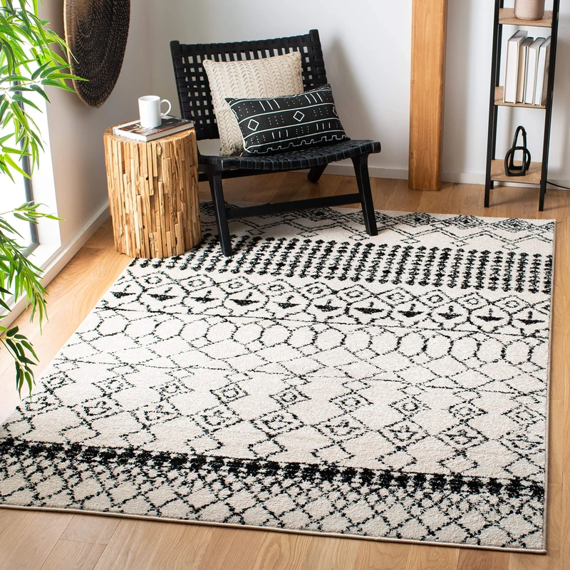 Safavieh Boho Chic Indoor Woven Rectangle Area Rug, Tulum Collection, TUL229, in Ivory / Black, 183 X 274 cm for Living Room, Bedroom or Any Indoor Space