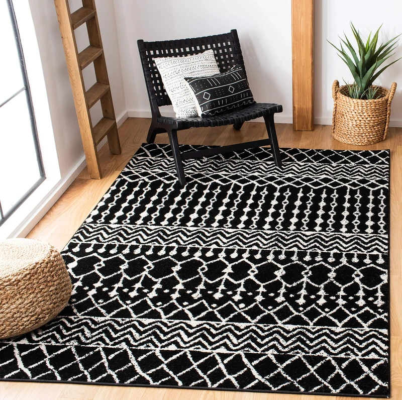 Safavieh Boho Chic Indoor Woven Rectangle Area Rug, Tulum Collection, TUL270, in Black / Ivory, 91 X 152 cm for Living Room, Bedroom or Any Indoor Space
