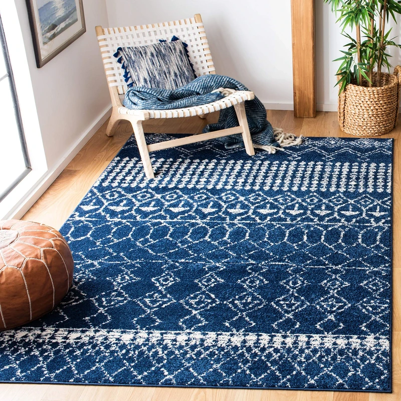 Safavieh Boho Chic Indoor Woven Rectangle Area Rug, Tulum Collection, TUL229, in Navy / Ivory, 91 X 152 cm for Living Room, Bedroom or Any Indoor Space