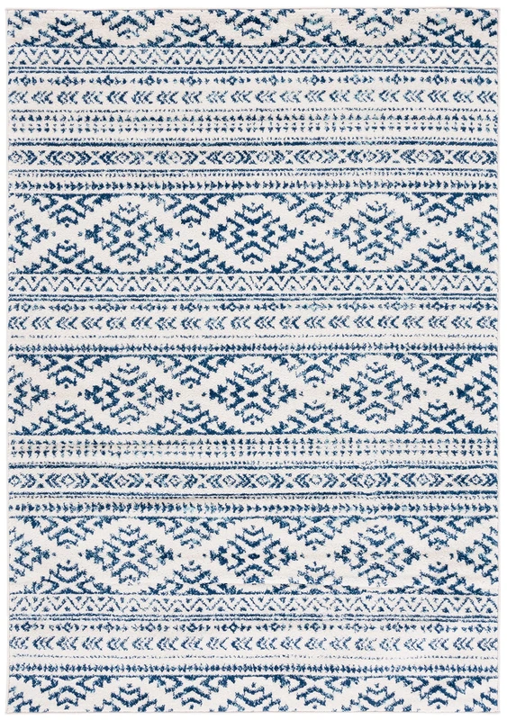 Safavieh Boho Chic Indoor Woven Rectangle Area Rug, Tulum Collection, TUL272, in Ivory / Navy, 122 X 183 cm for Living Room, Bedroom or Any Indoor Space