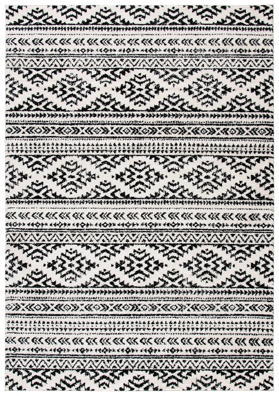 Safavieh Boho Chic Indoor Woven Rectangle Area Rug, Tulum Collection, TUL272, in Ivory / Black, 122 X 183 cm for Living Room, Bedroom or Any Indoor Space