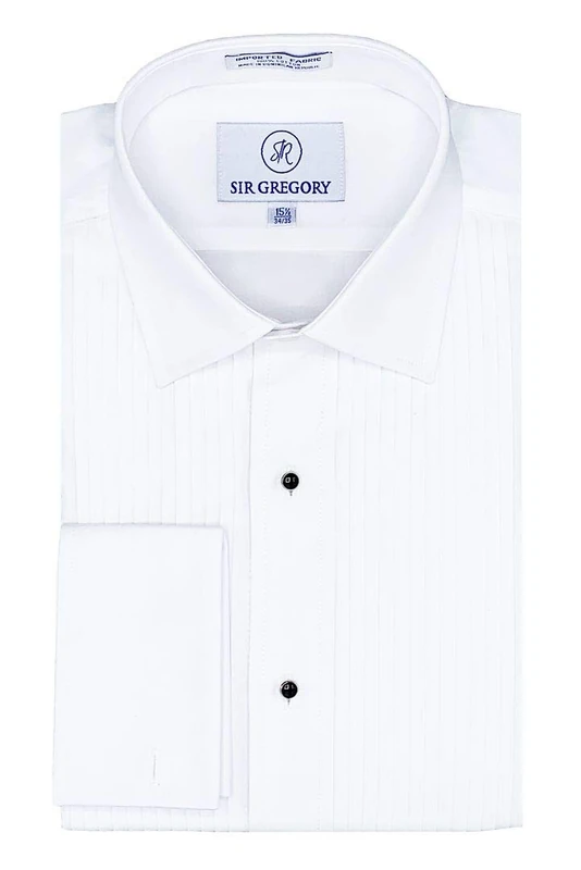 Sir Gregory Men's Regular Fit Tuxedo Shirt 100% Cotton Laydown Collar French Cuff 1/4 Inch Pleat - White - 17.5" Neck 34/35" Sleeves - Image 1