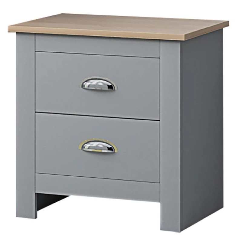 FWStyle Westbury 2 Drawer Bedside Table, 40 cm Length x 45 cm Width x 52 cm Height, Matt Grey/Light Oak