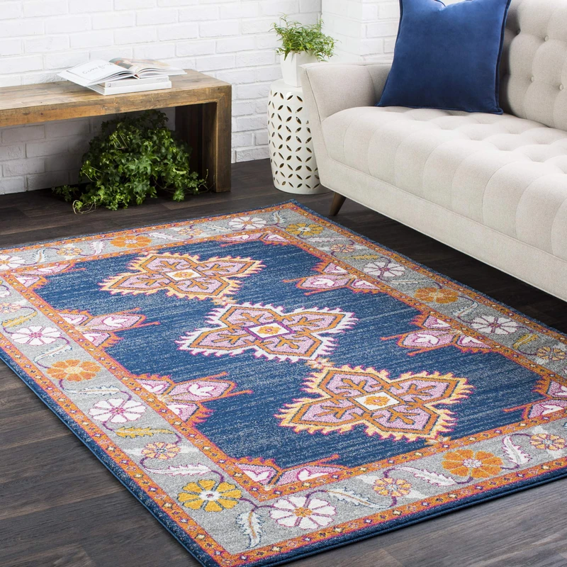 Livabliss Harput Vintage – Living Room Area 200x275 cm, Traditional Multicolour Design for Dining & Kitchen Floors, Machine-Woven Medium Pile in Navy,Charcoal, Medium Grey - Image 1