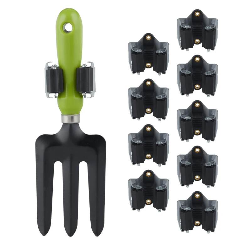 Relaxdays Utility Tool Clamps Set 10, Rubber Gripping Clips, Universal Wall Broom Holder, Garden Tools, Iron, Black/Grey