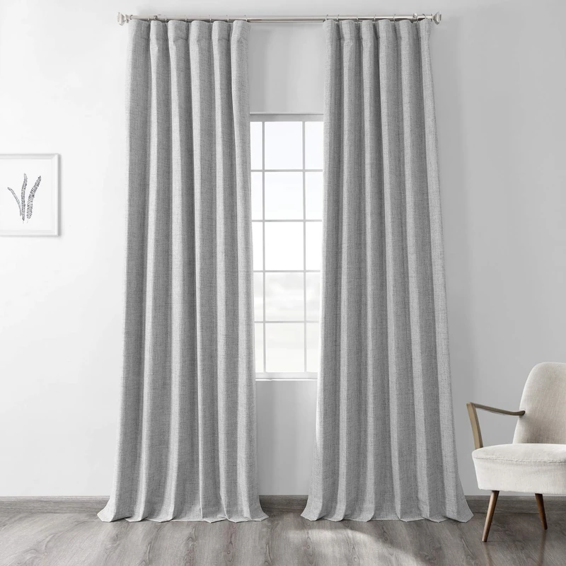 HPD Half Price Drapes Vintage Blackout Curtains for Bedroom - 96 Inches Long Thermal Cross Linen Weave Full Light Blocking 1 Panel Blackout Curtain, (50W x 96L), Millennial Grey