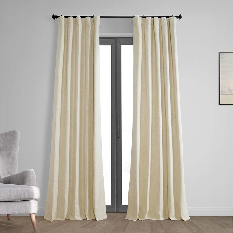 HPD Half Price Drapes Vintage Blackout Curtains for Bedroom - 96 Inches Long Thermal Cross Linen Weave Full Light Blocking 1 Panel Blackout Curtain, (50W x 96L), Natural Light Beige