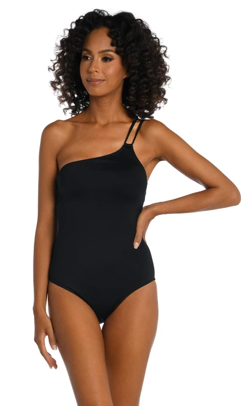 La Blanca Women's Island Goddess Shoulder Mio One Piece Swimsuit, Black, 20