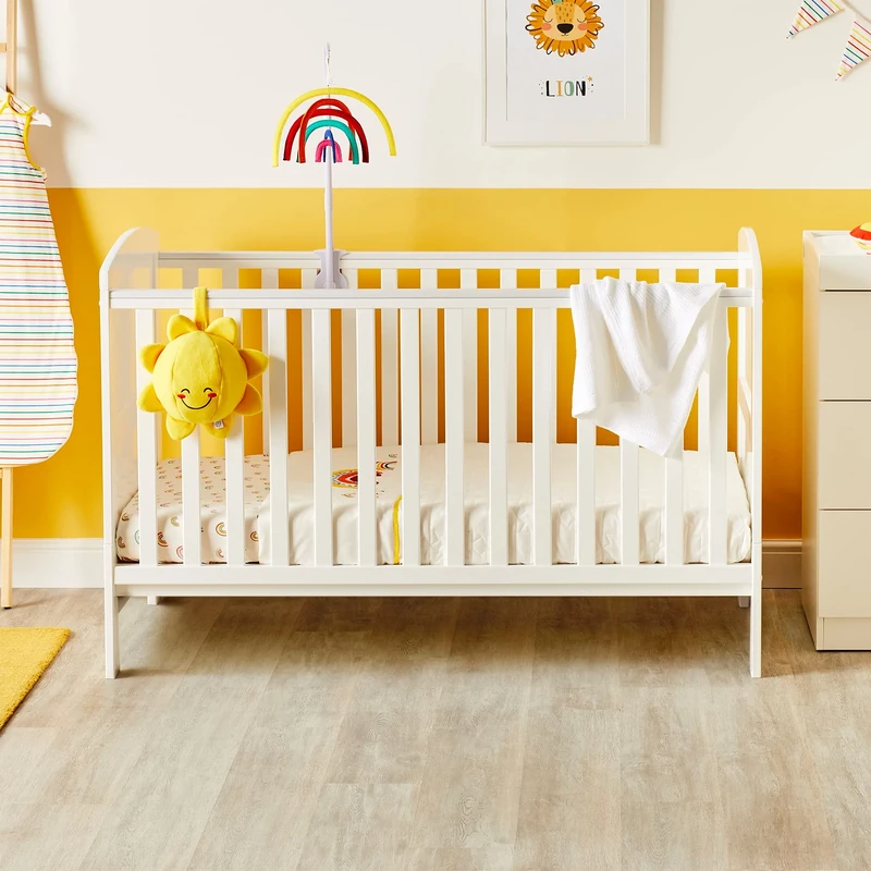 Ickle Bubba Coleby Classic Cot Bed – 3-in-1 Convertible Cot, Suitable from Birth to 4 Years, Adjustable Base & Teething Rails (Cot Bed Only, White)