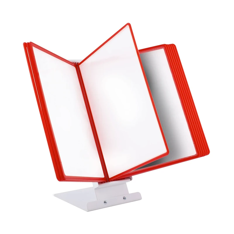 LEVIATAN | Table Display Board System | Table Lectern | Document Organiser | Consultation and Presentation Documents | Plastic Case for Papers | Includes 10 Display Panels | Size: A4 | Colour: Red