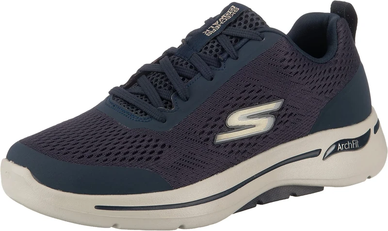 Skechers Men's Go Walk Arch Fit Idyllic Sneaker,Navy Textile/Synthetic/Gold Trim,8.5 UK