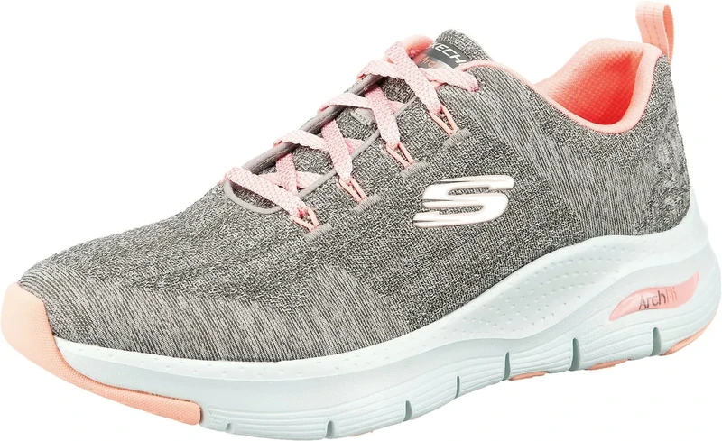 Skechers Women's Arch FIT Sneaker, Gray Knit/Pink Trim , 4.5 UK medium