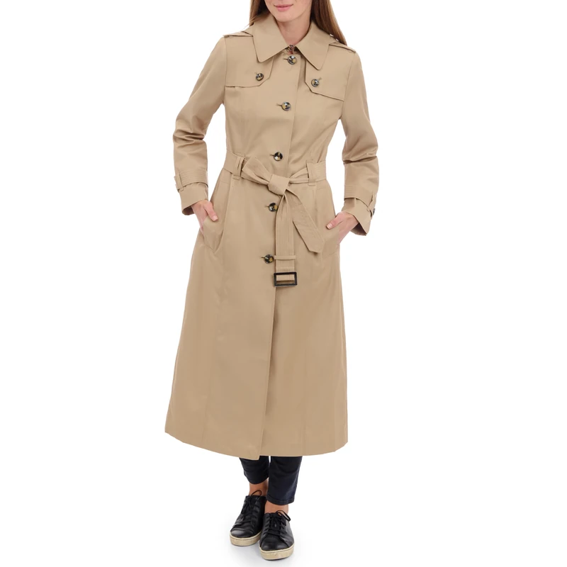 London Fog Women's Single Breasted Long Trench Coat with Epaulettes and Belt Trenchcoat, Br Khaki, XL