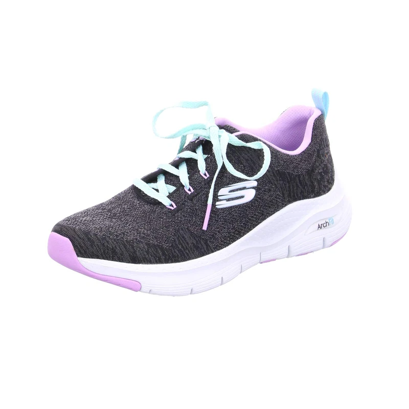 Skechers Women's Arch FIT Sneaker, Black Knit/Lavender Trim , 3 UK medium