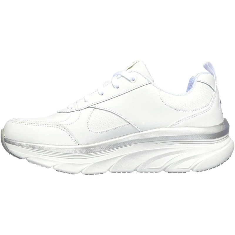 Skechers Women's D'LUX Walker Sneaker, White Leather/Silver Trim,7 UK medium