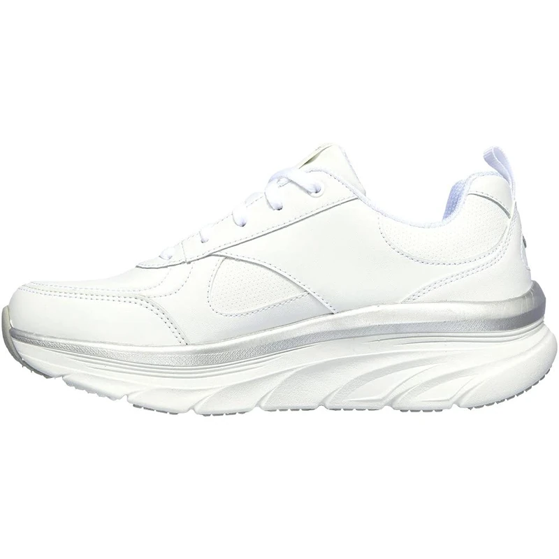 Skechers Women's D'LUX Walker Sneaker, White Leather/Silver Trim , 5 UK medium