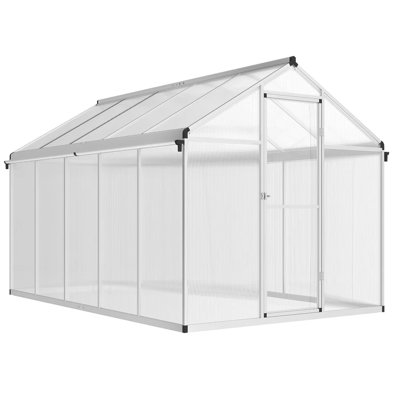 Outsunny 6x10ft Polycarbonate Greenhouse - Walk-In Door, Rain Gutters