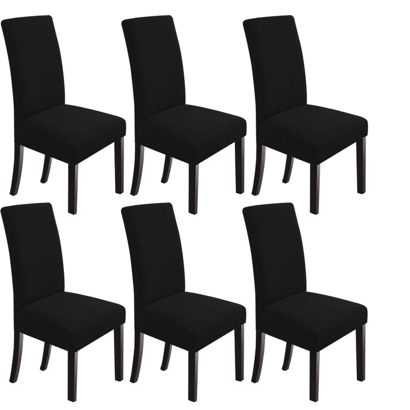 NORTHERN BROTHERS Dining Chair Covers Removable Washable Stretch 6 Pieces Included (Black)