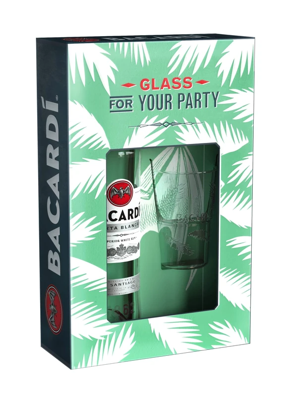 Bacardi Carta Blanca Superior White Rum, 37.5% ABV, 70cl / 700ml, with Mojito Glass Gift Set