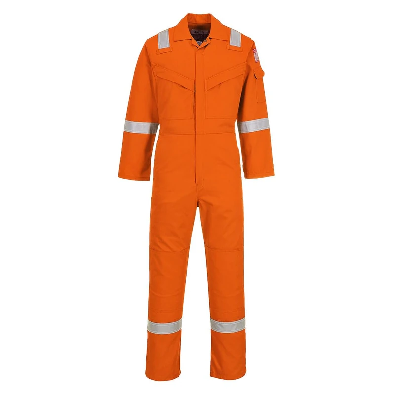 Portwest FR21 Men's Bizflame FR Lightweight Fireproof Coverall Flame Resistant Overall Anti-Static Welding Safety Boiler Suit 100% Cotton Reflective Knee Pad Pockets, Orange Tall, L