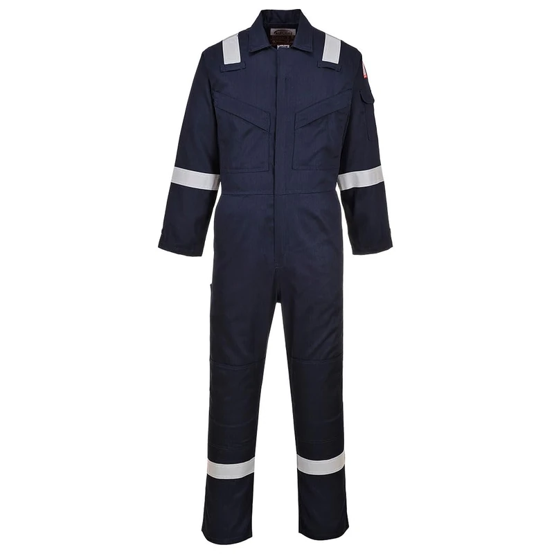 Portwest FR21 Men's Bizflame FR Lightweight Fireproof Coverall Flame Resistant Overall Anti-Static Welding Safety Boiler Suit 100% Cotton Reflective Knee Pad Pockets, Navy Tall, M