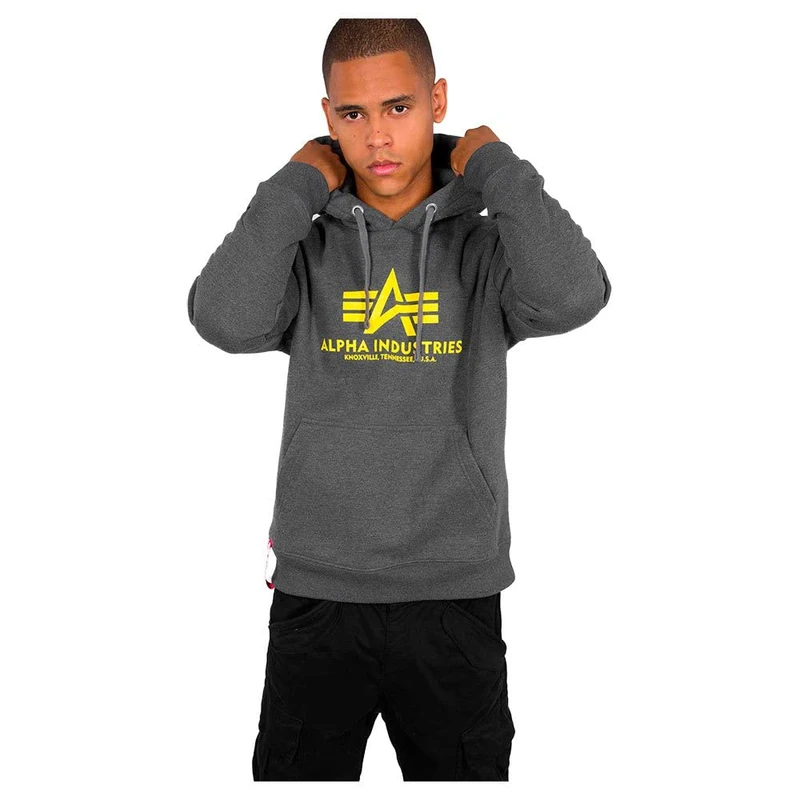 ALPHA INDUSTRIES Men's Basic Hoody Sports Hoodie, charcoal heather, XS