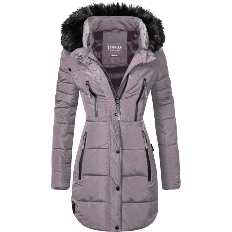 Spindle Womens Designer Long Fur Parka Hooded Jacket Quilted Winter Padded Coat Zip Pockets 3XL/ 20 Grey