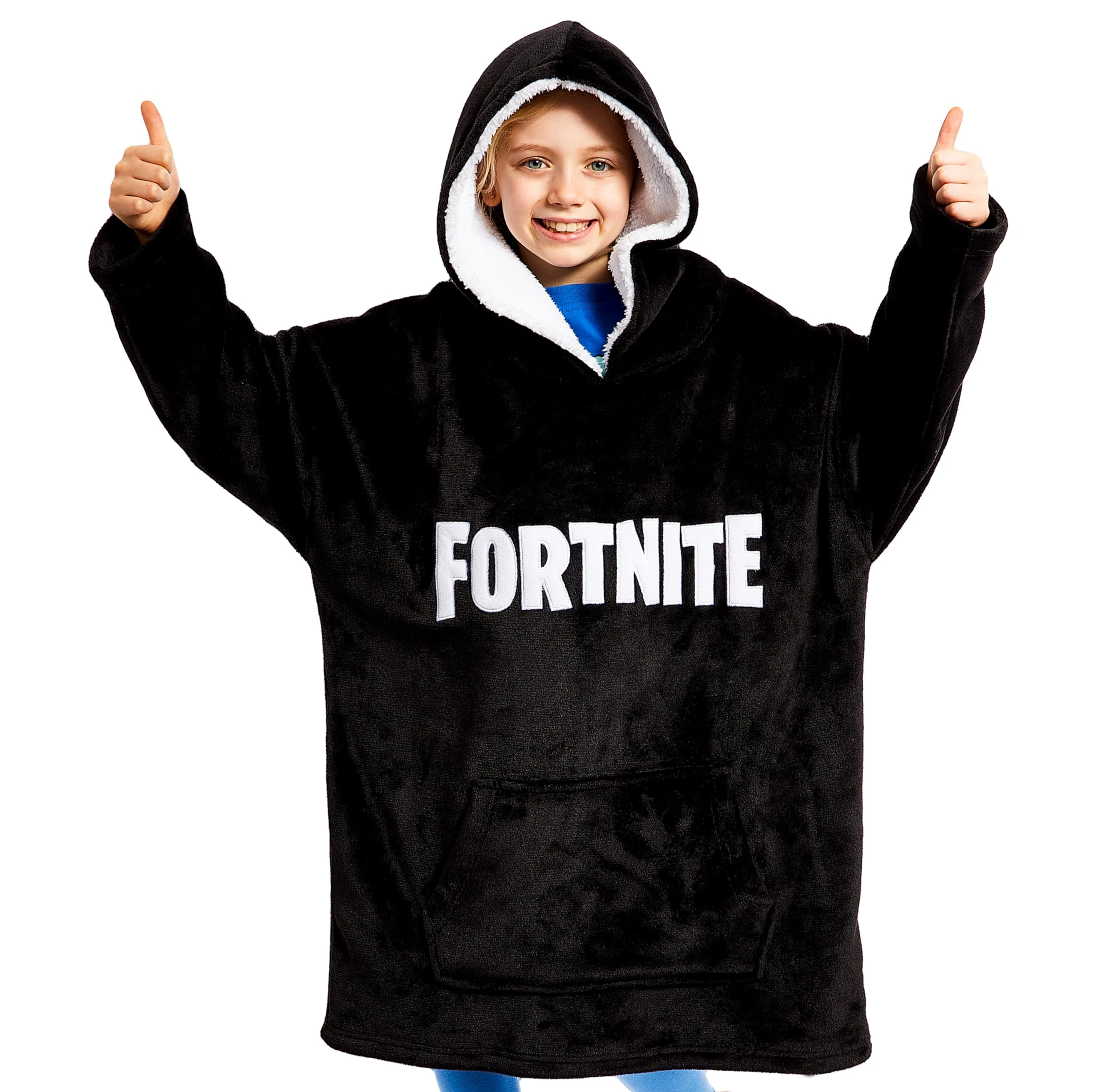 Fortnite Oversized Hoodie Blankets for Boys Fleece Extra Long Warm Wearable Hooded Poncho for Kids and Teens 14+, Gamers Gifts (Black Print Kids)