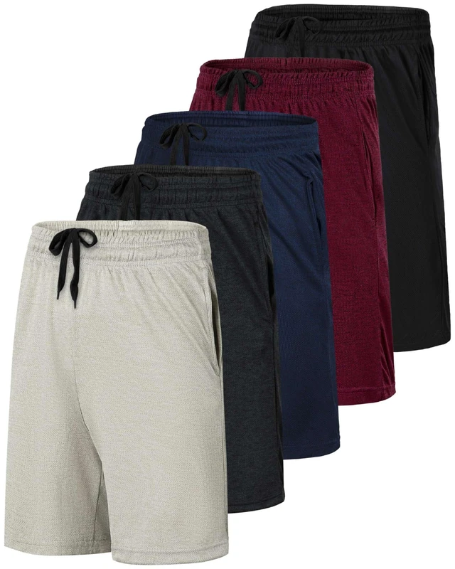 Real Essentials Men's Mesh Shorts 5-Pack - Quick Dry Athletic