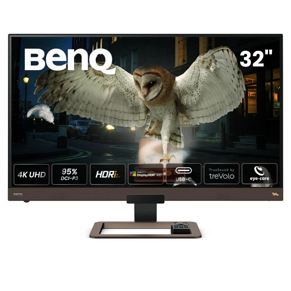 BenQ EW3280U 32 Inch 4K IPS Computer Monitor with Integrated Speakers, Custom Audio Modes, USB-C (PD 60W), FreeSync, Remote Control, and Edge to Edge Display, Metallic Grey
