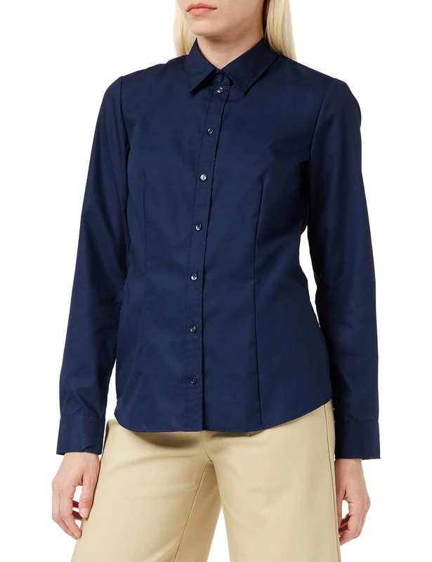 Seidensticker Women's Blouse - City Blouse - Shirt Blouse - Regular fit - Long Sleeve - Plain - 100% Cotton Dark Blue