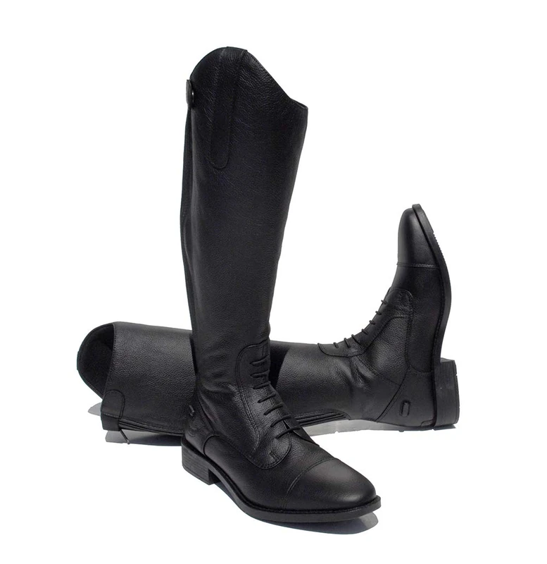 Rhinegold Elite Luxus Extra Short BLACK LEATHER RIDING BOOTS - Soft Feel Leather, Comfortable Fit, Elasticated Laced Front, Women's Equestrian Boots with Full Length Back Zip, Size 8, EU 42, Calf 0