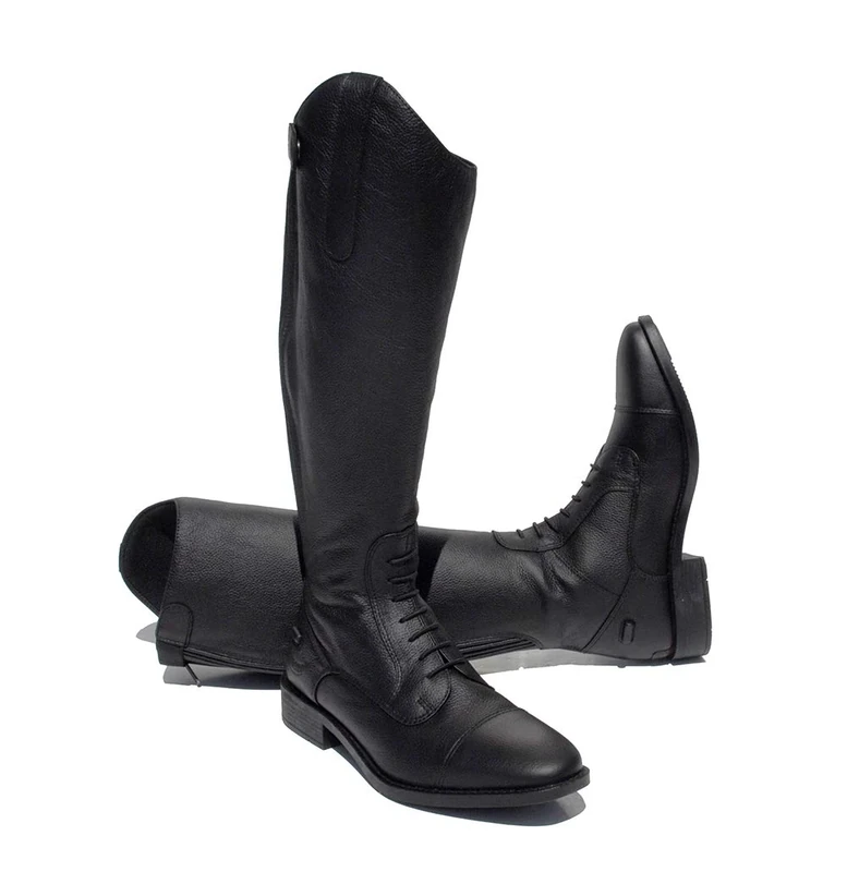 Rhinegold Elite Luxus Extra Short BLACK LEATHER RIDING BOOTS - Soft Feel Leather, Comfortable Fit, Elasticated Laced Front, Women's Equestrian Boots with Full Length Back Zip, Size 6, EU 39, Calf 3