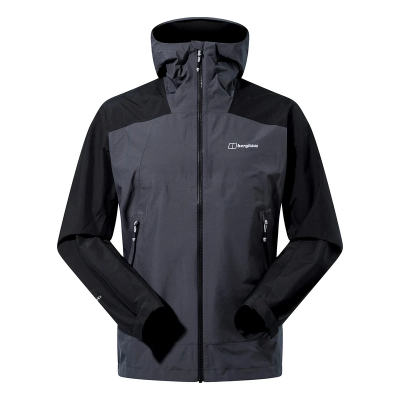 Berghaus Men's Paclite Peak Vent Waterproof Shell Jacket | Durable | Breathable Rain Coat, Grey Pinstripe/Jet Black, XS
