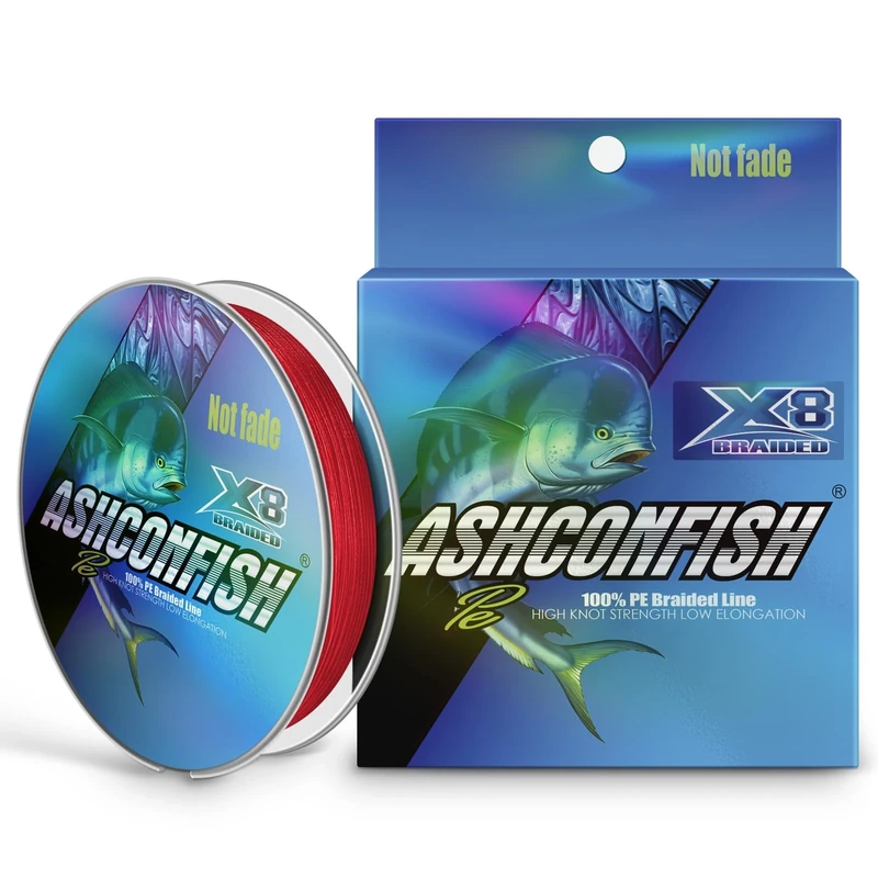 Ashconfish Braided Fishing Line- 8 Strands Rear Color Fastness Braided Lines non Fading -Abrasion Resistant - Zero Stretch-Smaller Diameter, 1000M/1093Yards 150LB Red