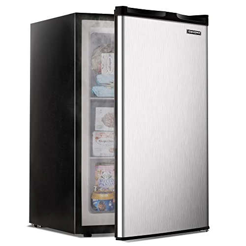 Euhomy Upright freezer, 3.0 Cubic Feet, Single Door Compact Mini Freezer with Reversible Stainless Steel Door, Small freezer for Home/Dorms/Apartment/Office (Silver)